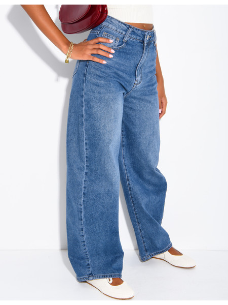 Jeans barrel taille haute délavé