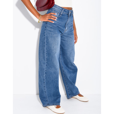 Jeans barrel taille haute délavé