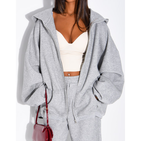 Oversize-Sweatshirt mit Kapuze und Reißverschluss
