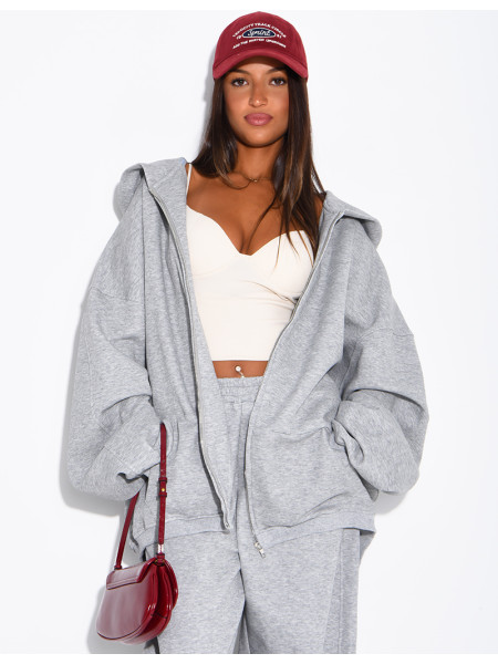 Oversize-Sweatshirt mit Kapuze und Reißverschluss