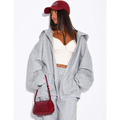 Oversize-Sweatshirt mit Kapuze und Reißverschluss