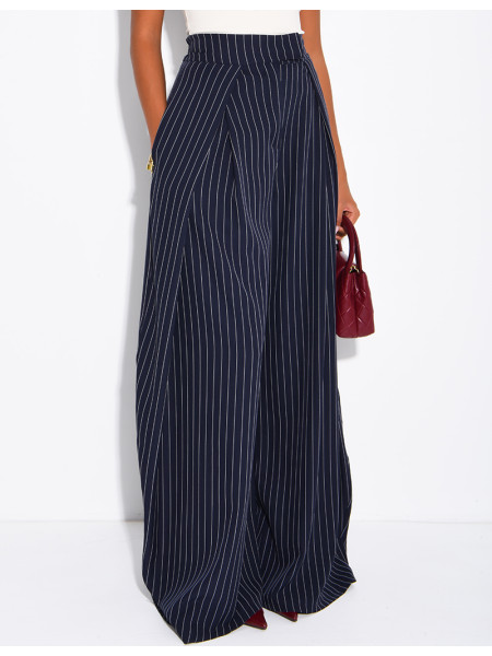 Pantalon de tailleur coupe large effet bouffant à rayures