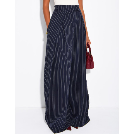 Pantalon de tailleur coupe large effet bouffant à rayures
