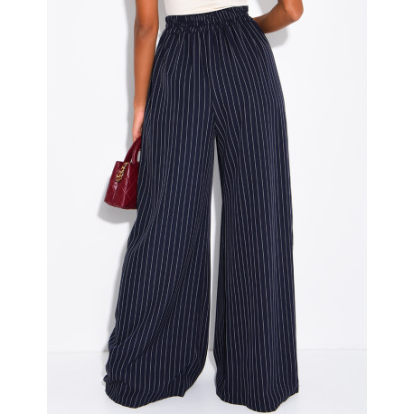 Pantalon de tailleur coupe large effet bouffant à rayures
