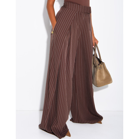 Wide-leg tailored trousers with a puffed effect and striped pattern