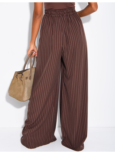 Wide-leg tailored trousers with a puffed effect and striped pattern