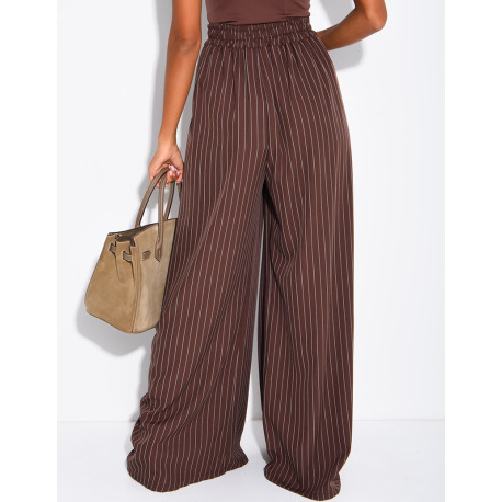 Wide-leg tailored trousers with a puffed effect and striped pattern