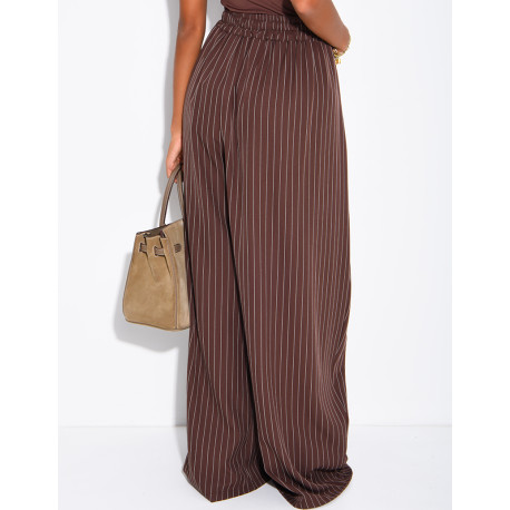 Wide-leg tailored trousers with a puffed effect and striped pattern