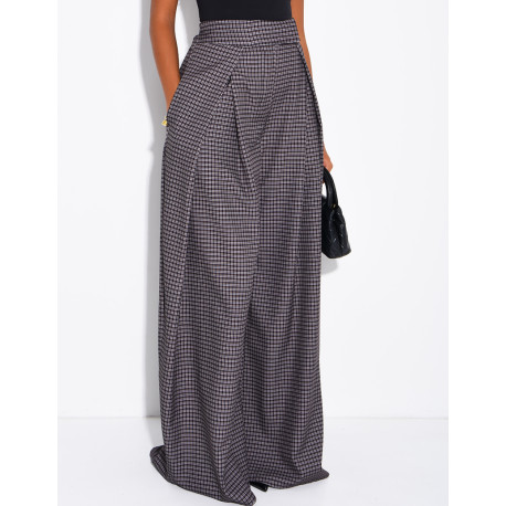 Pantalon de tailleur coupe large effet bouffant à carreaux
