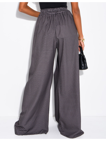 Pantalon de tailleur coupe large effet bouffant à carreaux