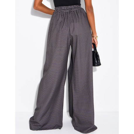 Pantalon de tailleur coupe large effet bouffant à carreaux