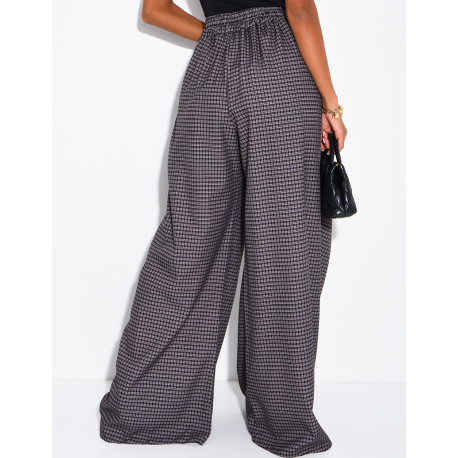 Pantalon de tailleur coupe large effet bouffant à carreaux