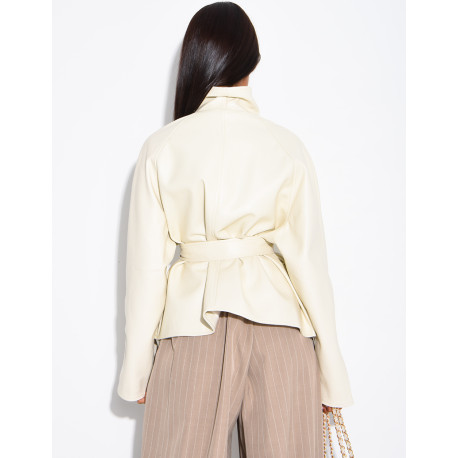 Mid-length, tie-front coat in grained faux leather