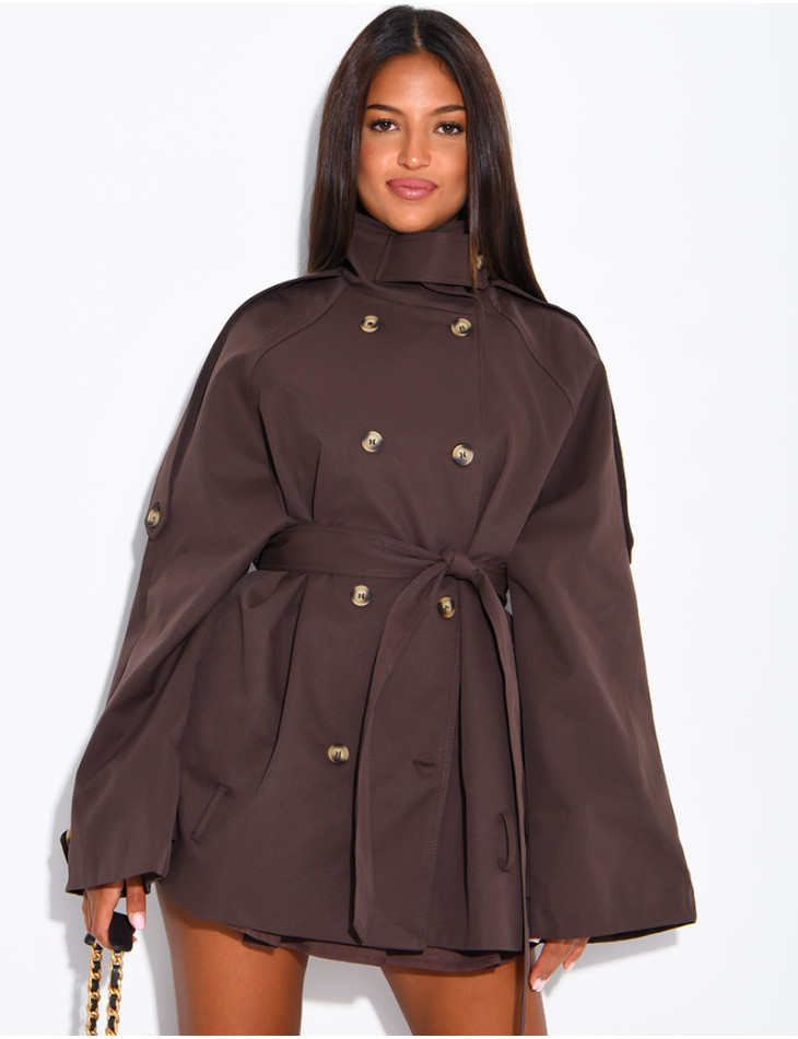 Halblanger Trenchcoat mit Gürtel an der Taille