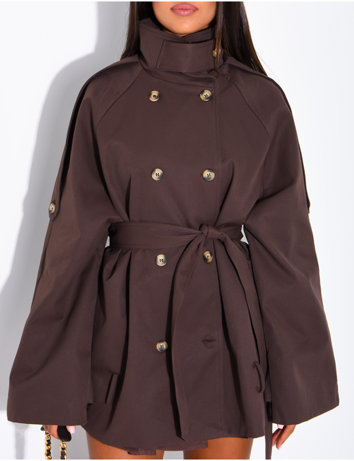 Halblanger Trenchcoat mit Gürtel an der Taille