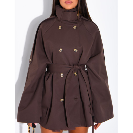Halblanger Trenchcoat mit Gürtel an der Taille