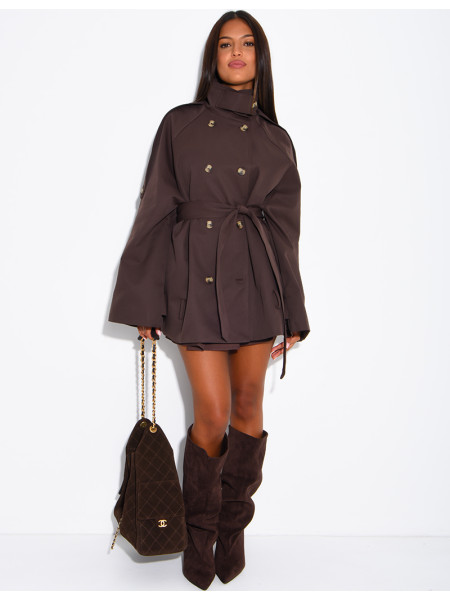 Halblanger Trenchcoat mit Gürtel an der Taille