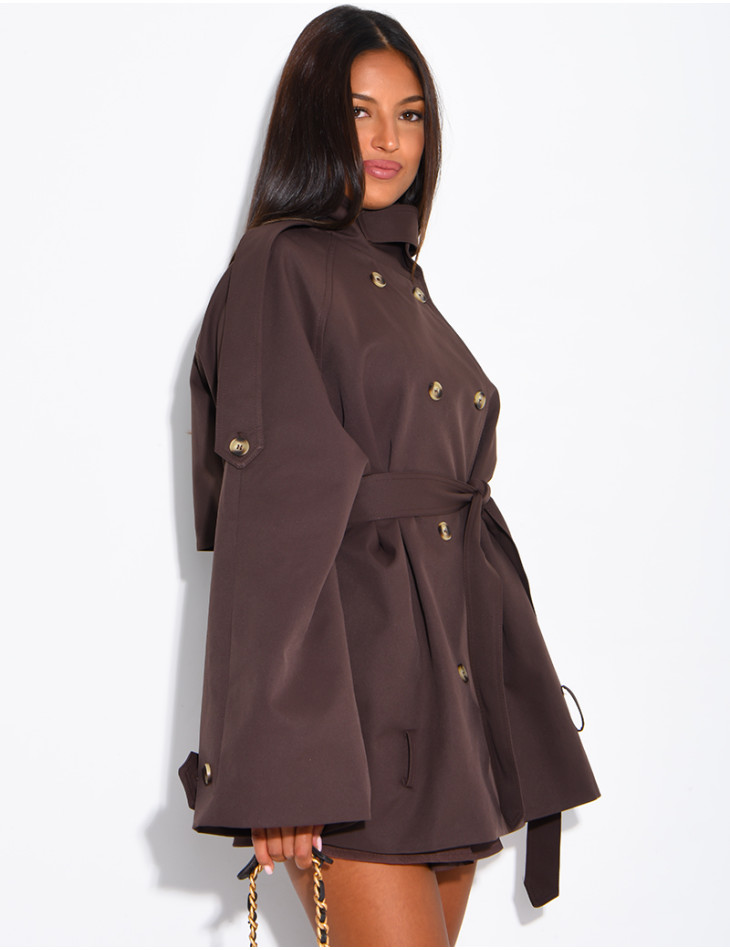 Halblanger Trenchcoat mit Gürtel an der Taille