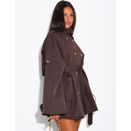 Halblanger Trenchcoat mit Gürtel an der Taille