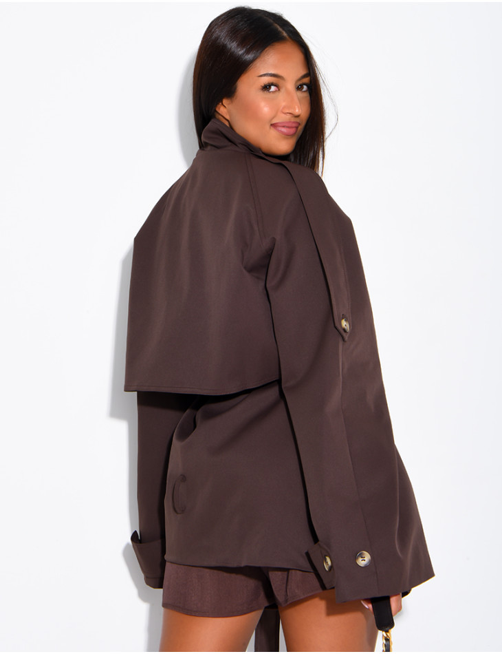 Halblanger Trenchcoat mit Gürtel an der Taille