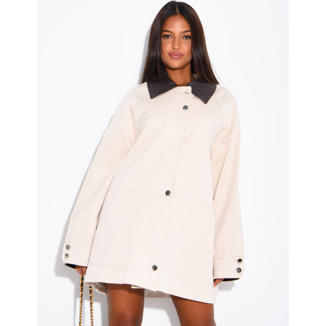 Oversize-Jacke in mittlerer Länge mit Kunstlederkragen
