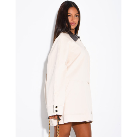 Oversize-Jacke in mittlerer Länge mit Kunstlederkragen