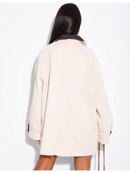 Oversize-Jacke in mittlerer Länge mit Kunstlederkragen