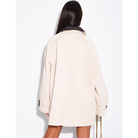 Oversize-Jacke in mittlerer Länge mit Kunstlederkragen