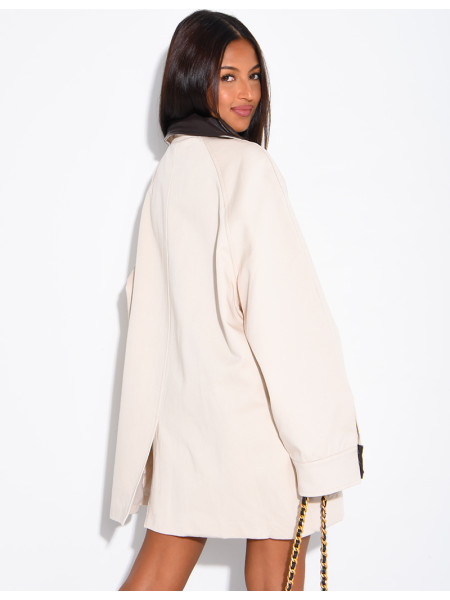 Oversize-Jacke in mittlerer Länge mit Kunstlederkragen