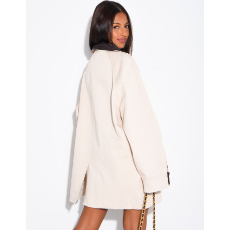 Oversize-Jacke in mittlerer Länge mit Kunstlederkragen