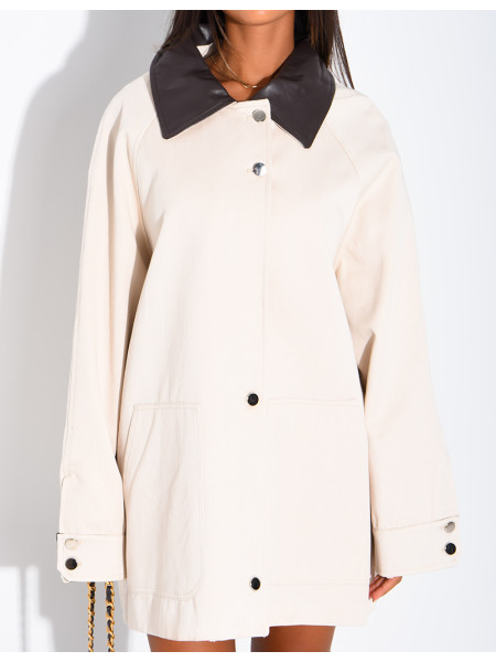 Oversize-Jacke in mittlerer Länge mit Kunstlederkragen