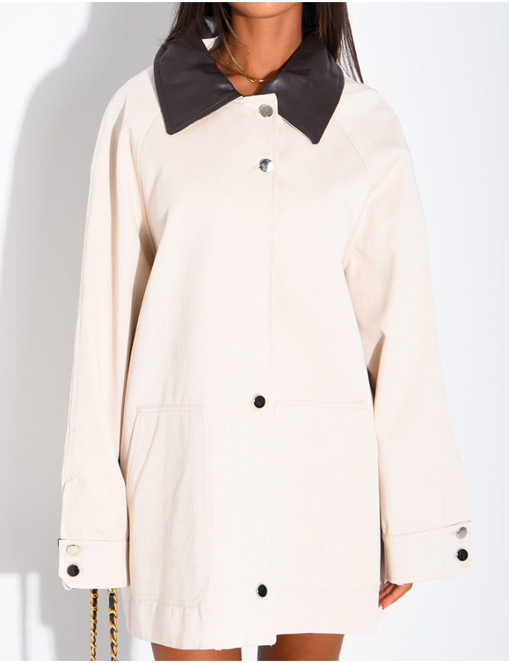 Oversize-Jacke in mittlerer Länge mit Kunstlederkragen