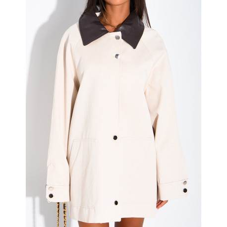 Oversize-Jacke in mittlerer Länge mit Kunstlederkragen