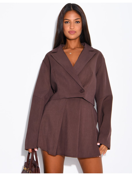 Ensemble blazer court et jupe short plissée