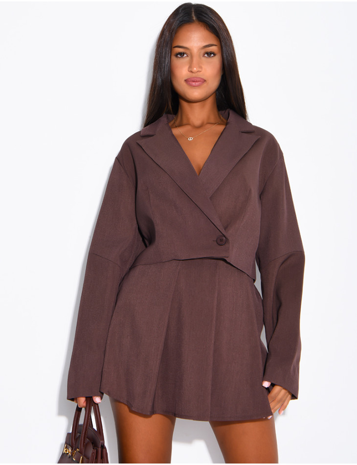 Ensemble blazer court et jupe short plissée