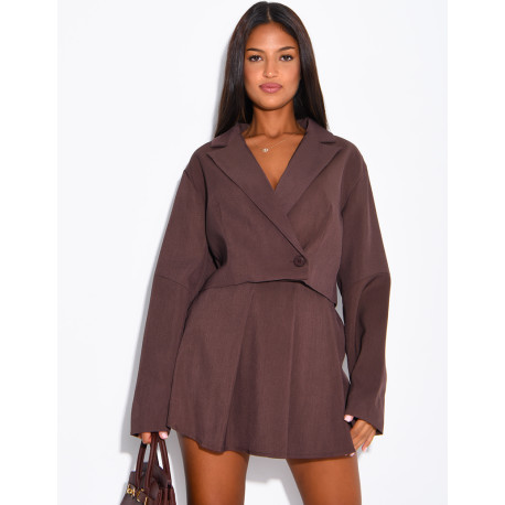 Ensemble blazer court et jupe short plissée