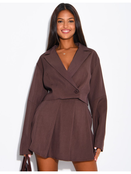 Ensemble blazer court et jupe short plissée