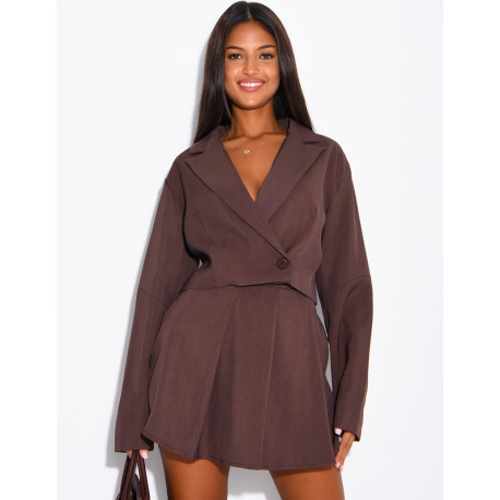 Ensemble blazer court et jupe short plissée