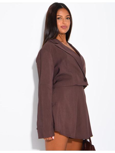 Ensemble blazer court et jupe short plissée