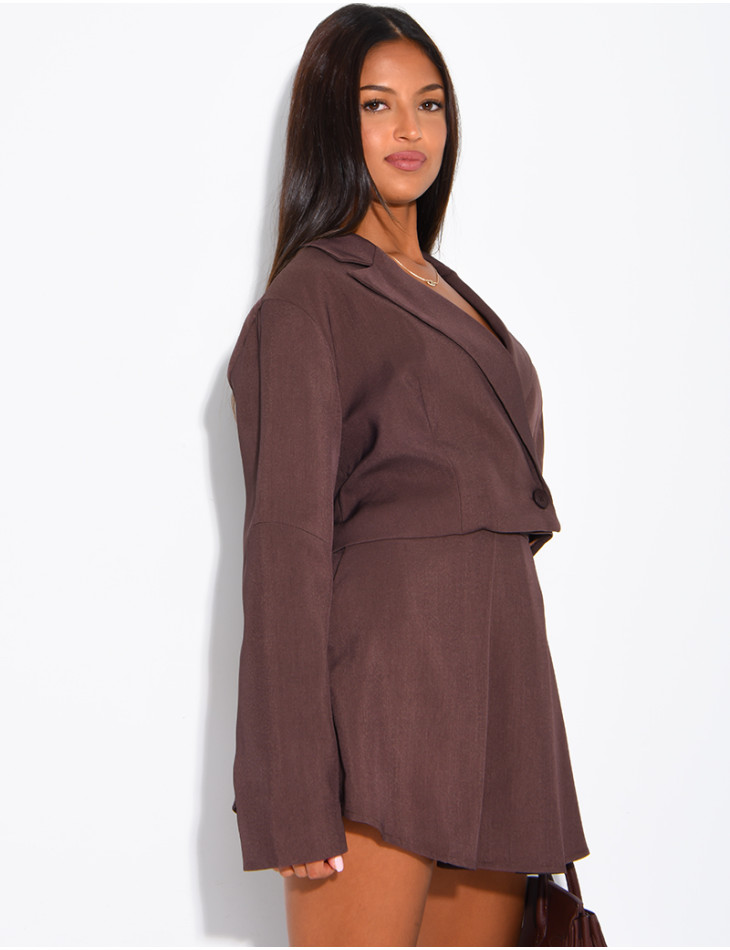 Ensemble blazer court et jupe short plissée