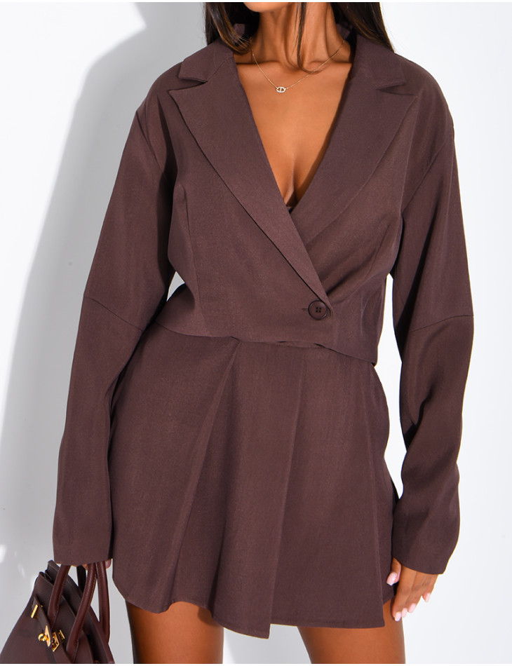 Ensemble blazer court et jupe short plissée