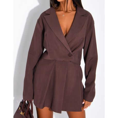 Ensemble blazer court et jupe short plissée