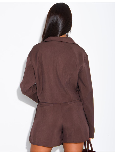 Ensemble blazer court et jupe short plissée