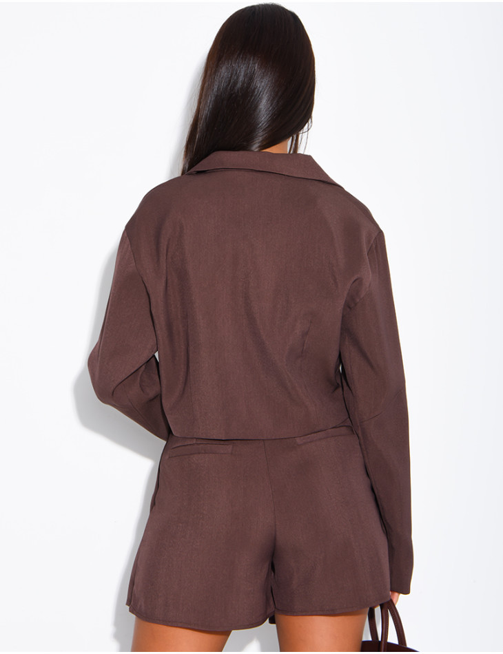 Ensemble blazer court et jupe short plissée