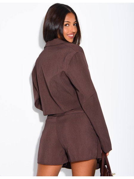 Ensemble blazer court et jupe short plissée