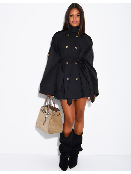 Halblanger Trenchcoat mit Gürtel an der Taille