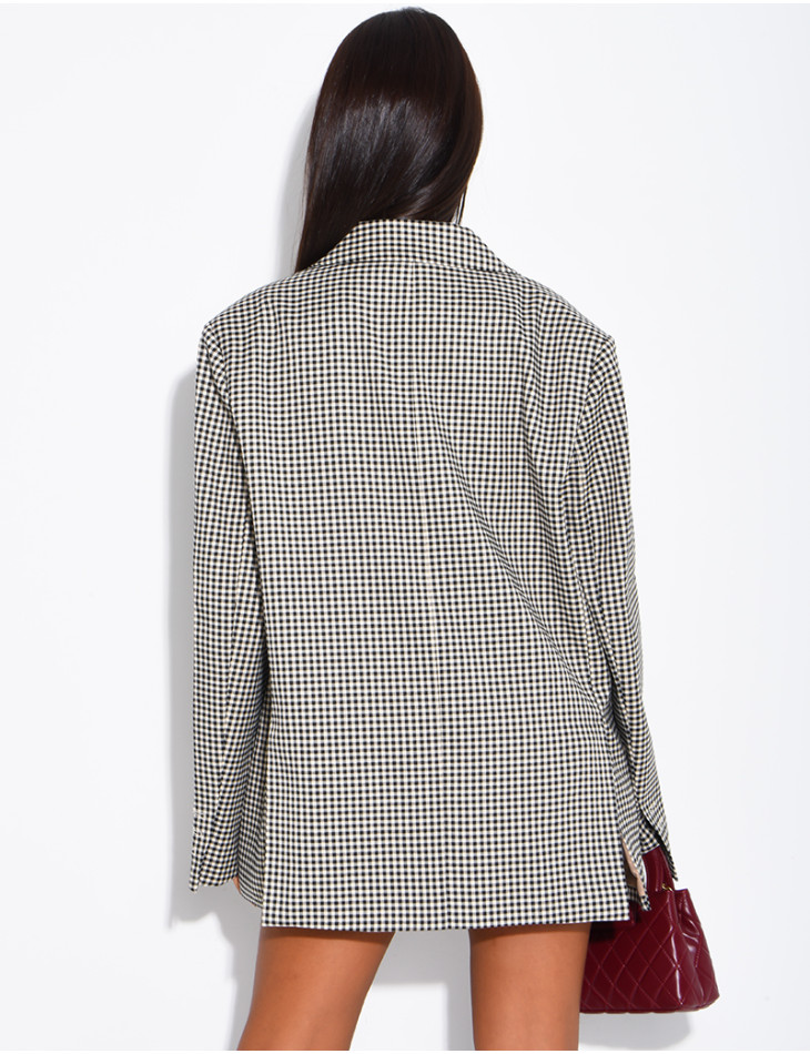 Oversize-Blazer mit Vichy-Muster