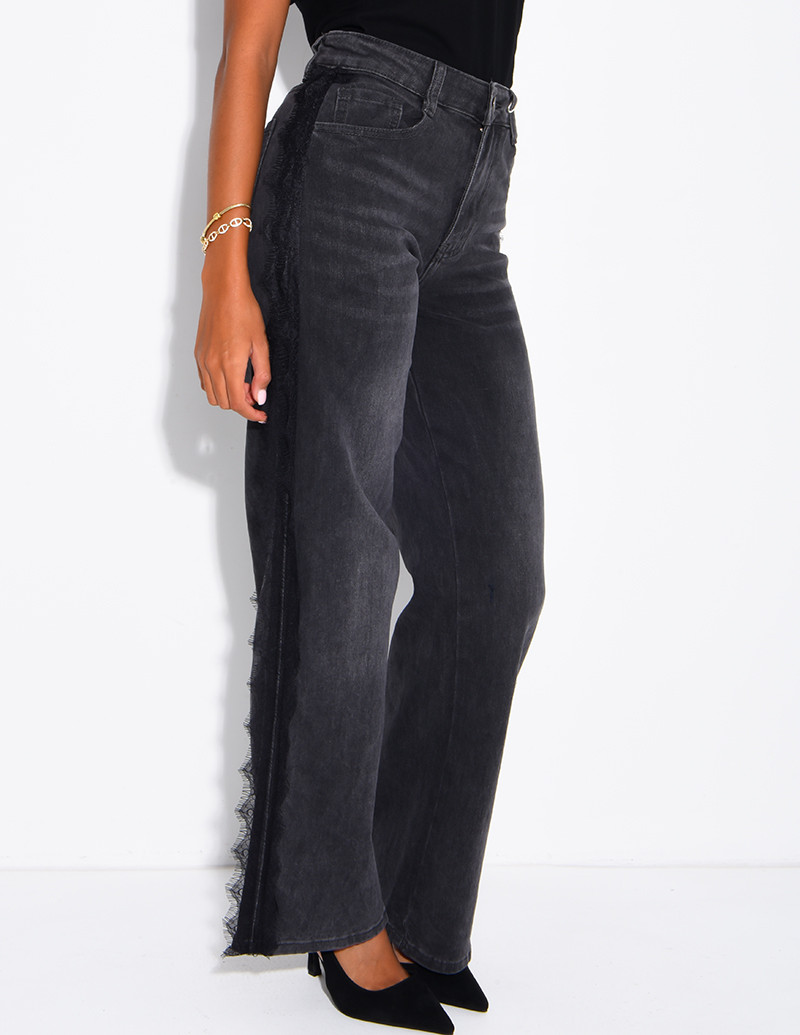 Jeans wide leg délavé à...