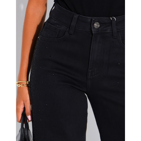 Jeans coupe droite délavé à strass