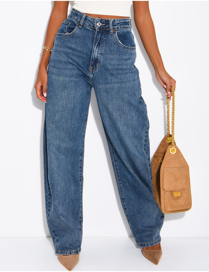 High-waisted, faded barrel-cut jeans